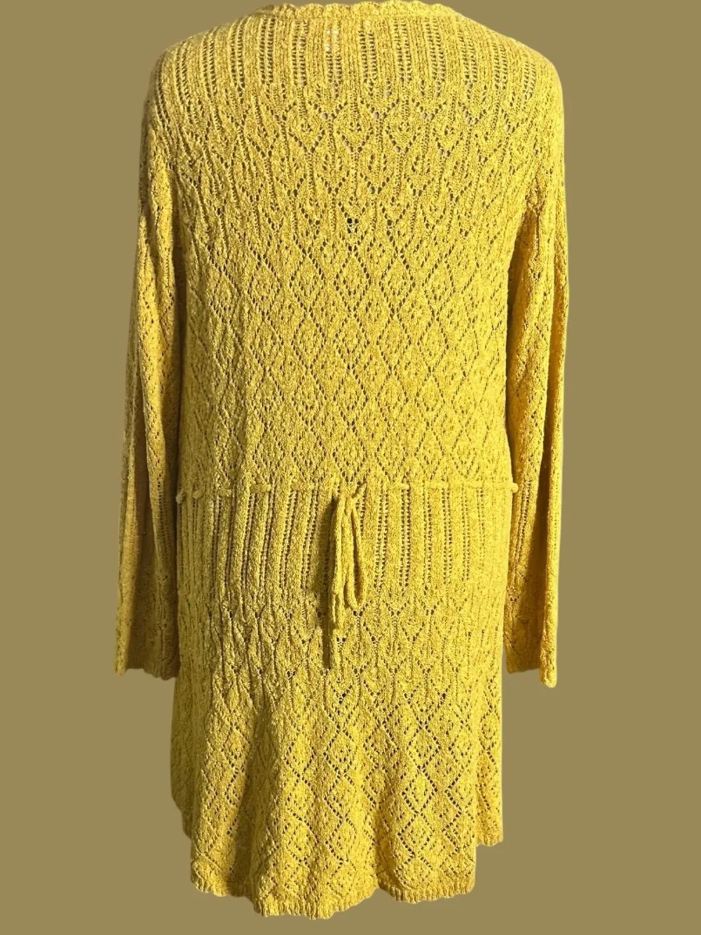 Yellow Open-Front Cable Knit Cardigan Sweater - Picture 2 of 3
